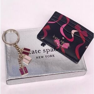 Kate Spade Staci Boxed Card Holder Small Wallet And Key Fob Ribbon Print